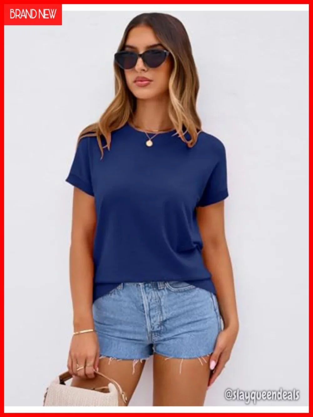 Women's Short Sleeve Crew Neck Knit Sweater Top in Viscose Blend